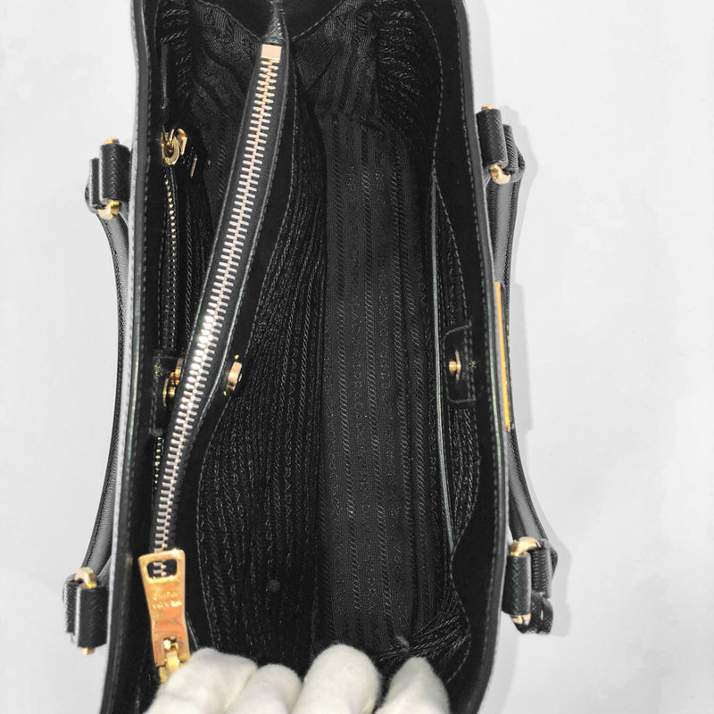 PRADA Galleria Double-Zip small Saffiano Leather Tote Bag Black