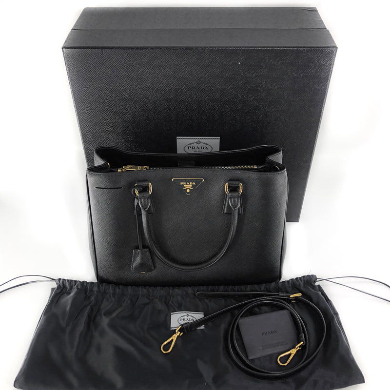 Prada Saffiano Lux Black Medium Satchel Handbag 