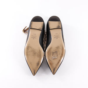 Rockstud Ballerina Strap Flats in Black Leather