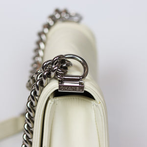 Chevron Quilted Small Boy Off White Calfskin with SHW