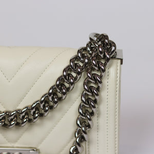 Chevron Quilted Small Boy Off White Calfskin with SHW