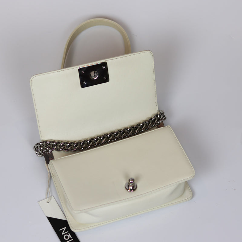 Chevron Quilted Small Boy Off White Calfskin with SHW