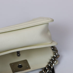 Chevron Quilted Small Boy Off White Calfskin with SHW