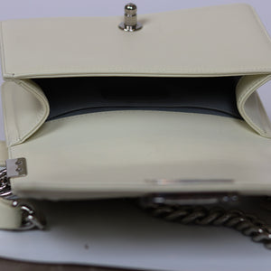 Chevron Quilted Small Boy Off White Calfskin with SHW