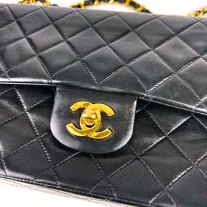 Vintage Lambskin Double Flap Medium with GHW In black