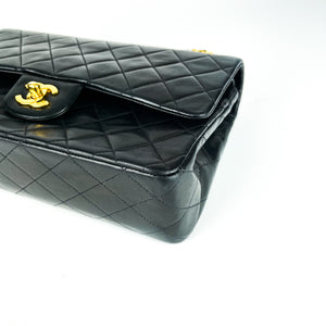 Vintage Lambskin Double Flap Medium with GHW In black