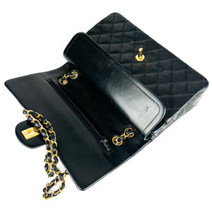 Vintage Lambskin Double Flap Medium with GHW In black