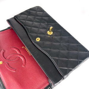 Vintage Lambskin Double Flap Medium with GHW In black