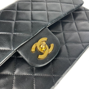 Vintage Lambskin Double Flap Medium with GHW In black
