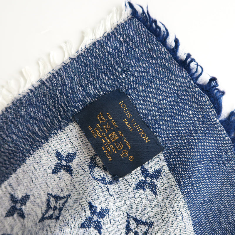 Louis Vuitton Blue Monogram Silk Wool Denim Shawl Louis Vuitton