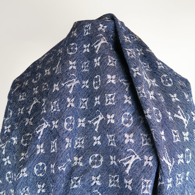 Monogram Shawl in Blue Denim