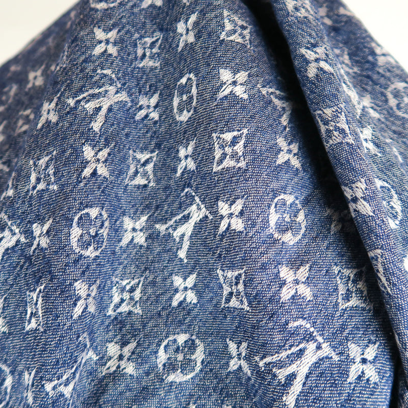 Monogram Shawl in Blue Denim