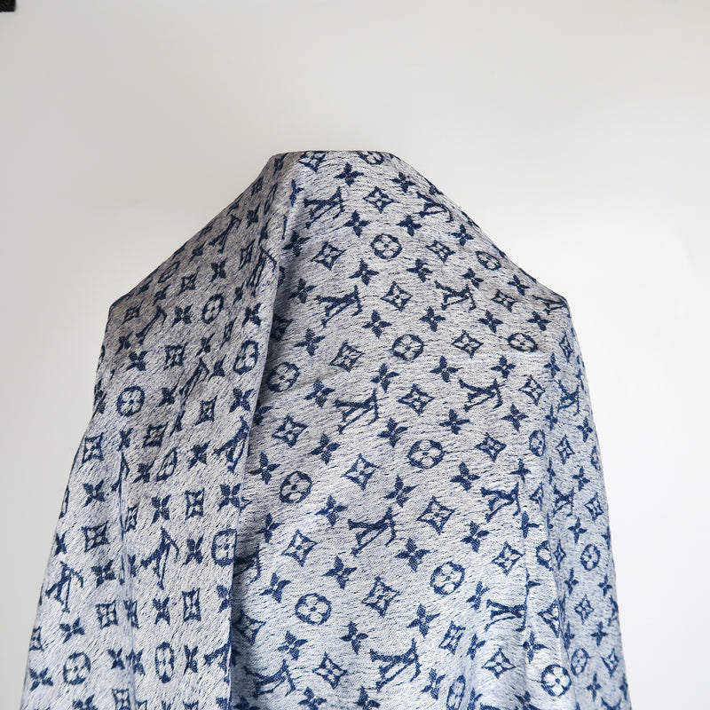 LOUIS VUITTON Silk Wool Monogram Denim Shawl Blue 105252