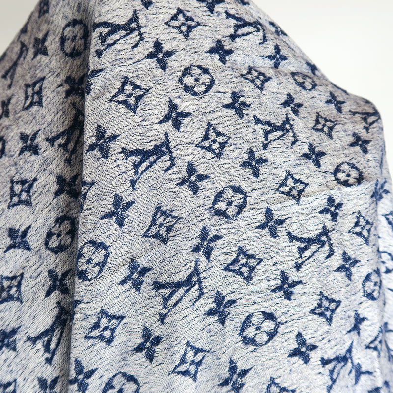 Louis Vuitton Silk & Wool Monogram Denim Monogram Shawl (SHF-21518