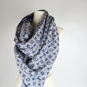 Monogram Shawl in Blue Denim