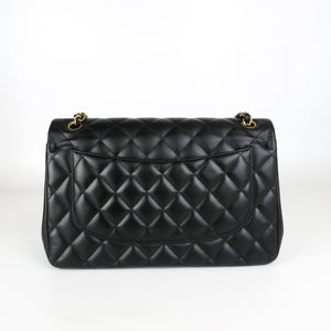 Jumbo Double Flap in Black Lambskin with GHW