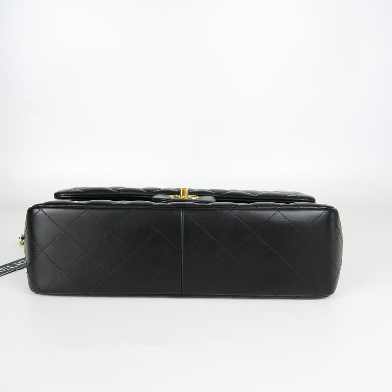 Jumbo Double Flap in Black Lambskin with GHW