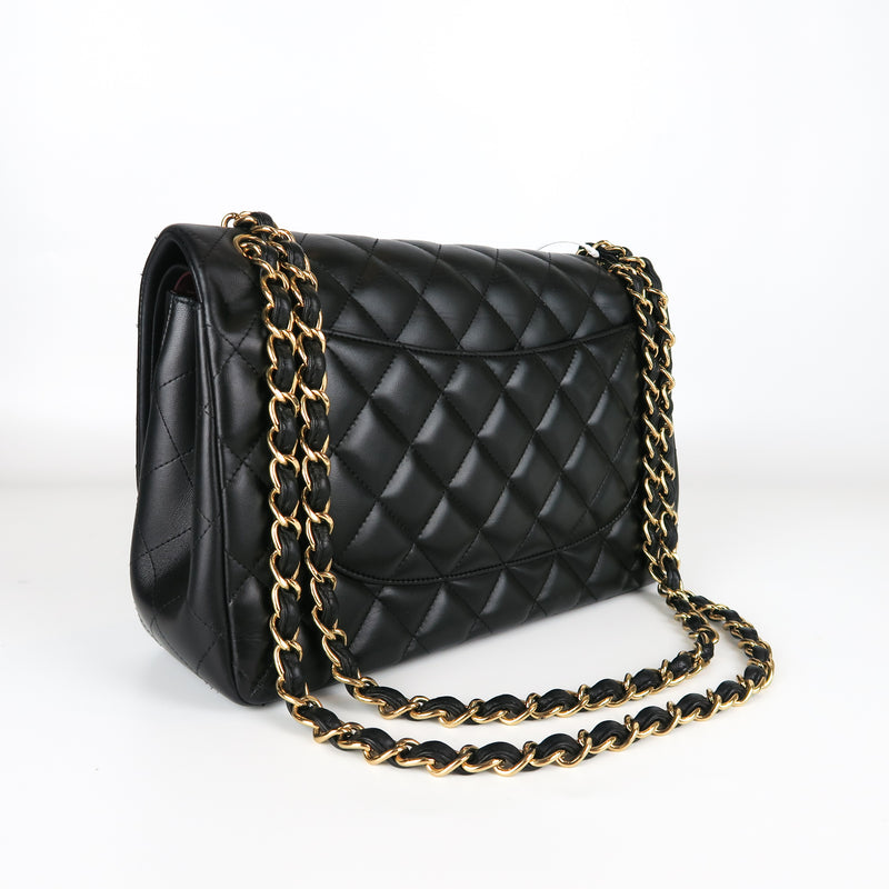 Jumbo Double Flap in Black Lambskin with GHW