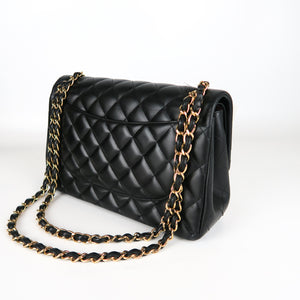 Jumbo Double Flap in Black Lambskin with GHW