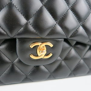 Jumbo Double Flap in Black Lambskin with GHW
