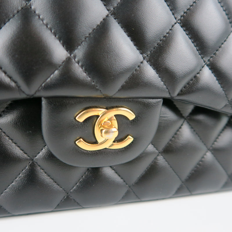 Jumbo Double Flap in Black Lambskin with GHW