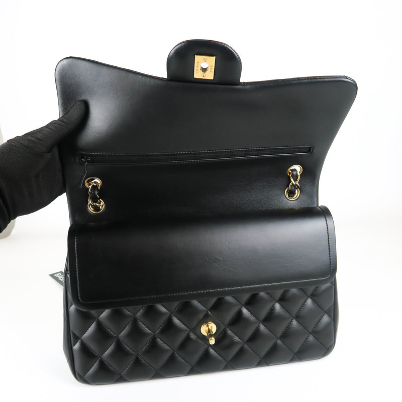 Jumbo Double Flap in Black Lambskin with GHW