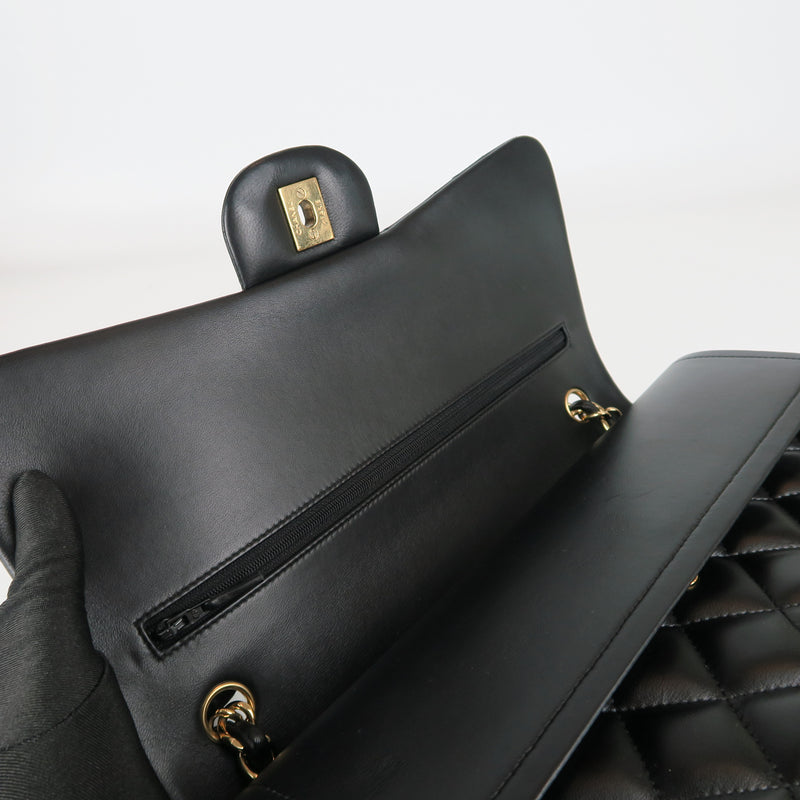 Jumbo Double Flap in Black Lambskin with GHW