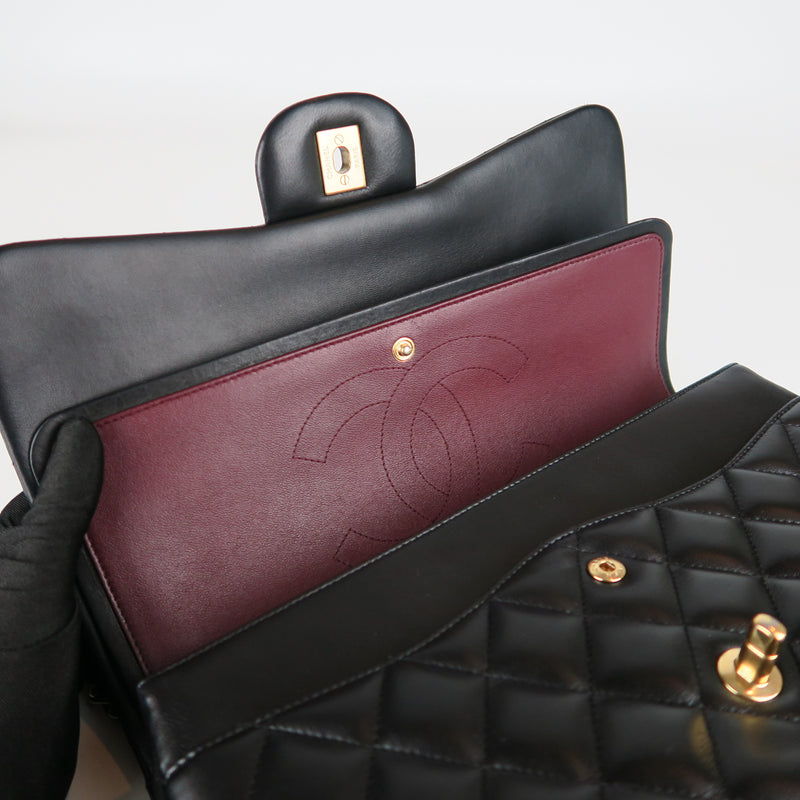 Jumbo Double Flap in Black Lambskin with GHW