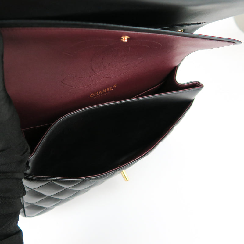 Jumbo Double Flap in Black Lambskin with GHW
