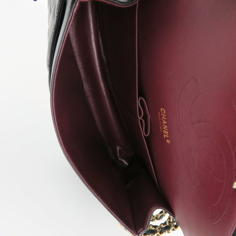 Jumbo Double Flap in Black Lambskin with GHW