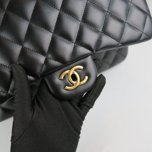 Jumbo Double Flap in Black Lambskin with GHW