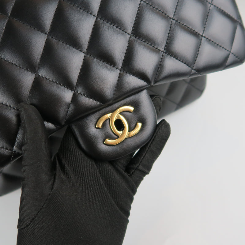 Jumbo Double Flap in Black Lambskin with GHW