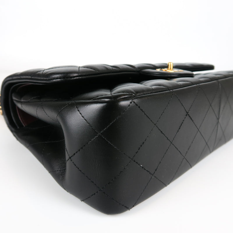 Jumbo Double Flap in Black Lambskin with GHW