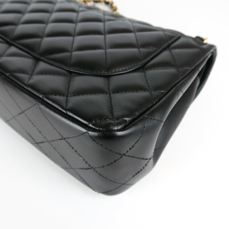 Jumbo Double Flap in Black Lambskin with GHW