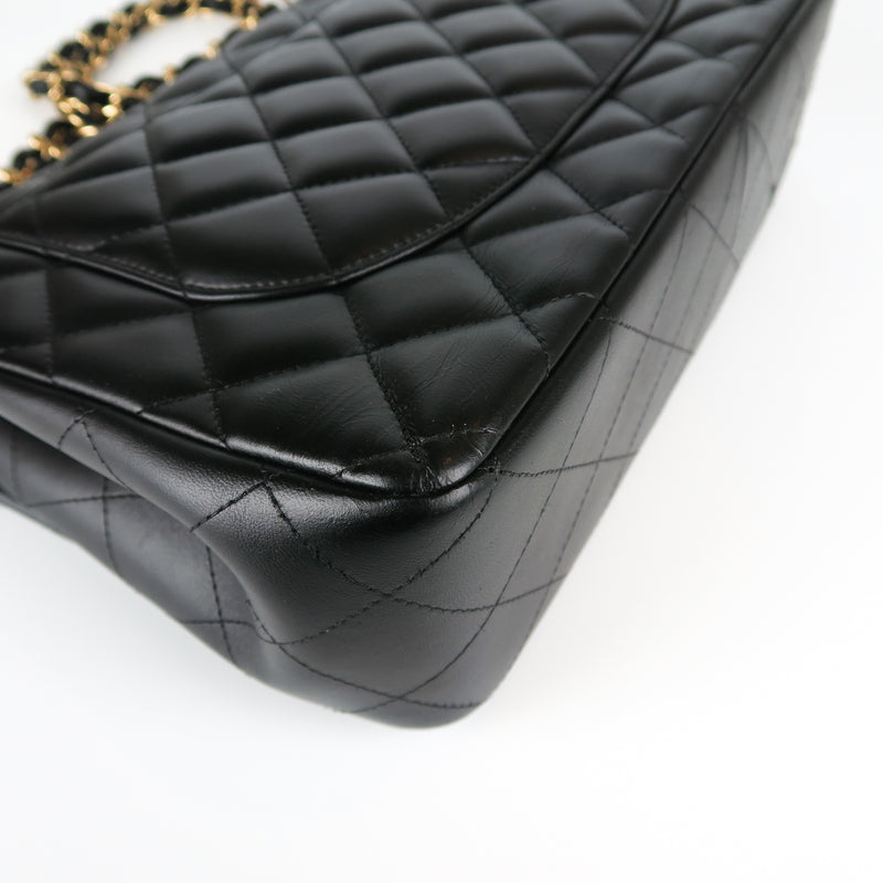 Jumbo Double Flap in Black Lambskin with GHW