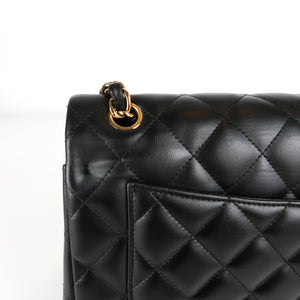 Jumbo Double Flap in Black Lambskin with GHW