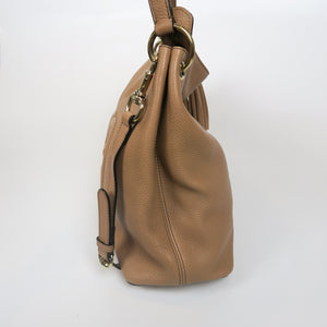 Pebbled Calfskin Large Soho Hobo in Beige