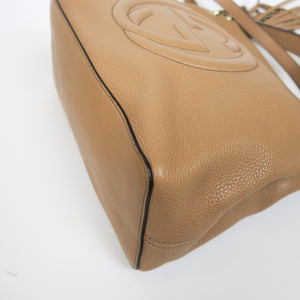 Pebbled Calfskin Large Soho Hobo in Beige