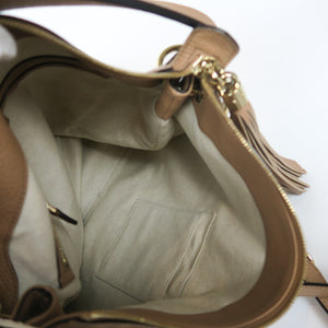 Pebbled Calfskin Large Soho Hobo in Beige