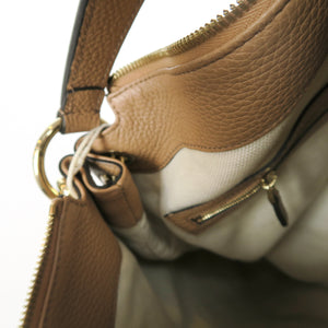 Pebbled Calfskin Large Soho Hobo in Beige
