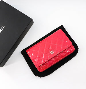 Bright Pink Quilted Patent Flap WOC with SHW