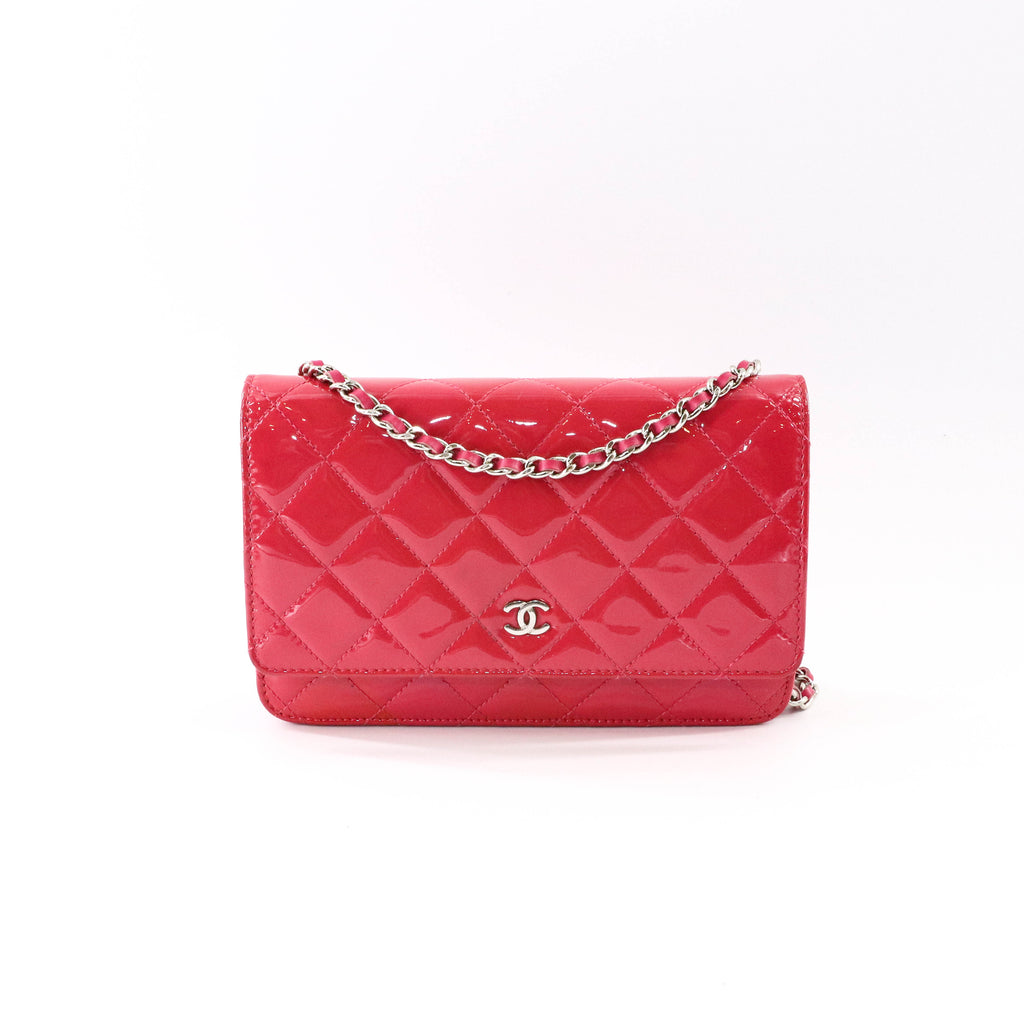 Bright Pink Quilted Patent Flap WOC with SHW