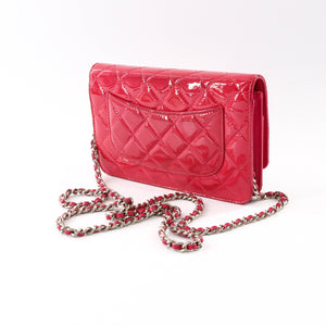 Bright Pink Quilted Patent Flap WOC with SHW