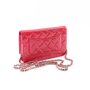 Bright Pink Quilted Patent Flap WOC with SHW