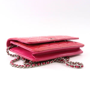 Bright Pink Quilted Patent Flap WOC with SHW