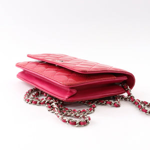 Bright Pink Quilted Patent Flap WOC with SHW