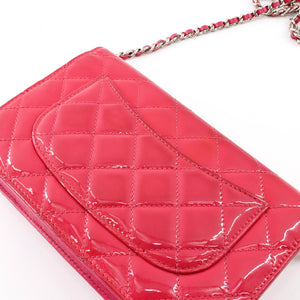 Bright Pink Quilted Patent Flap WOC with SHW
