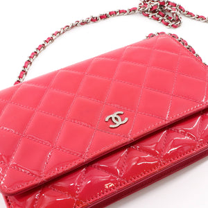 Bright Pink Quilted Patent Flap WOC with SHW