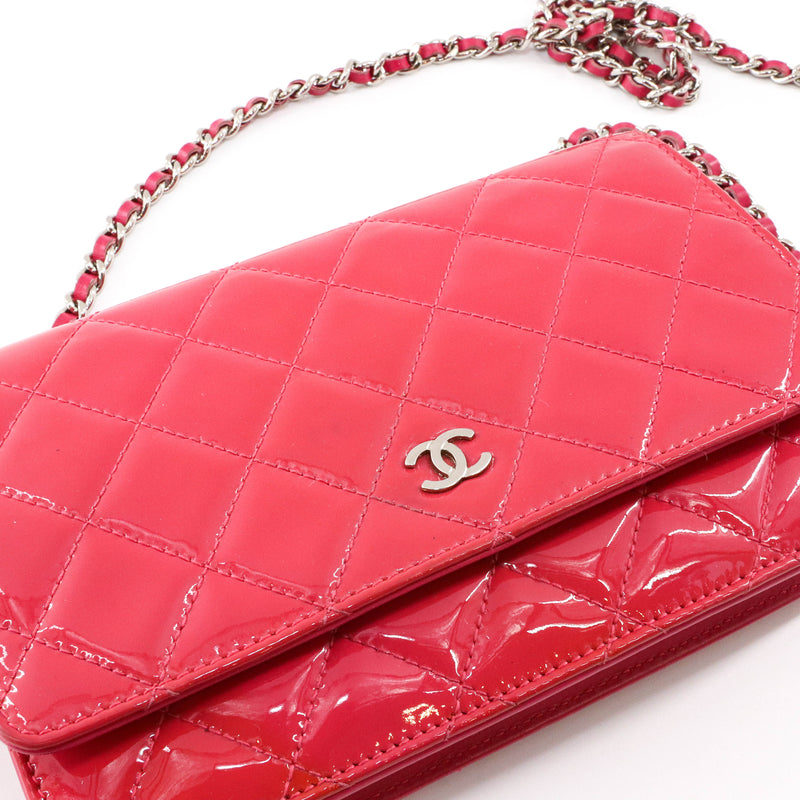Bright Pink Quilted Patent Flap WOC with SHW