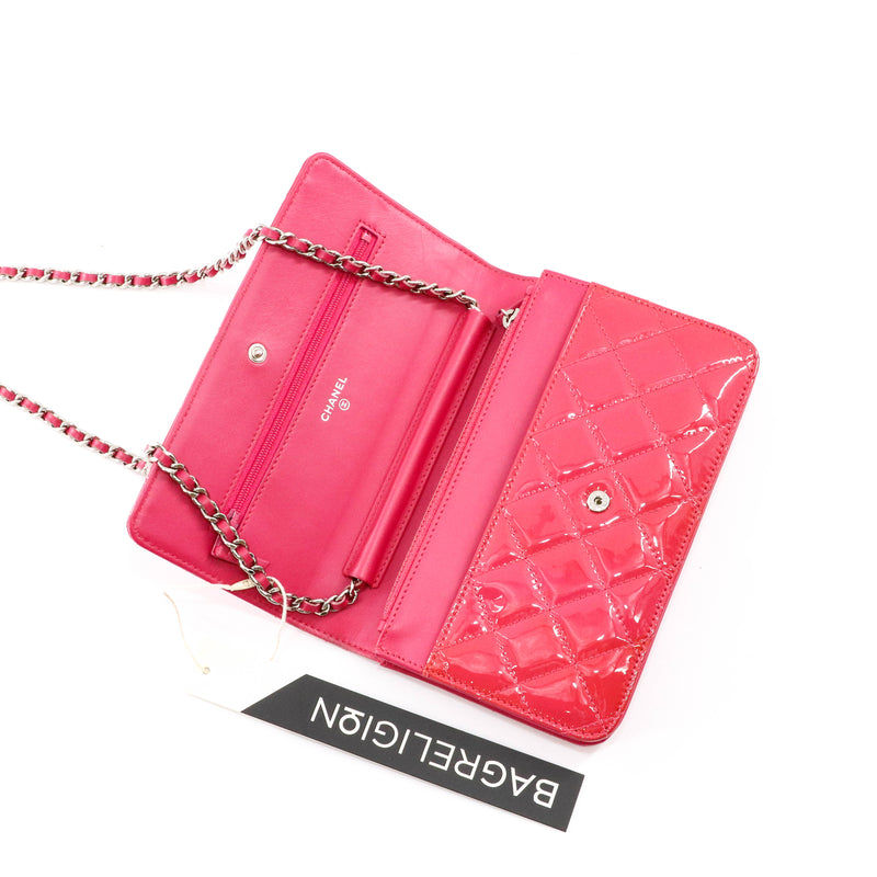 Bright Pink Quilted Patent Flap WOC with SHW